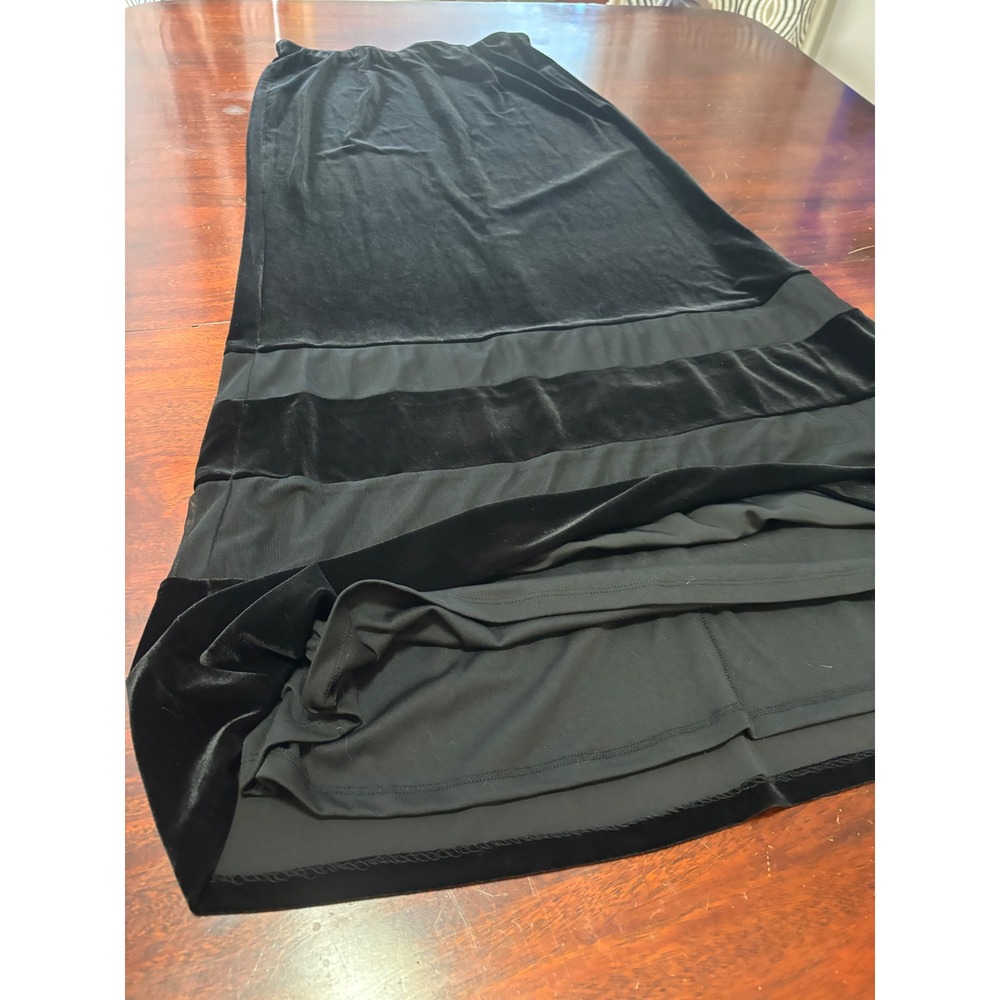 Alex Evenings VTG Velvet Maxi Skirt L Black Velvet Sheer Mesh Trim Gothic Chic - Picture 7 of 8